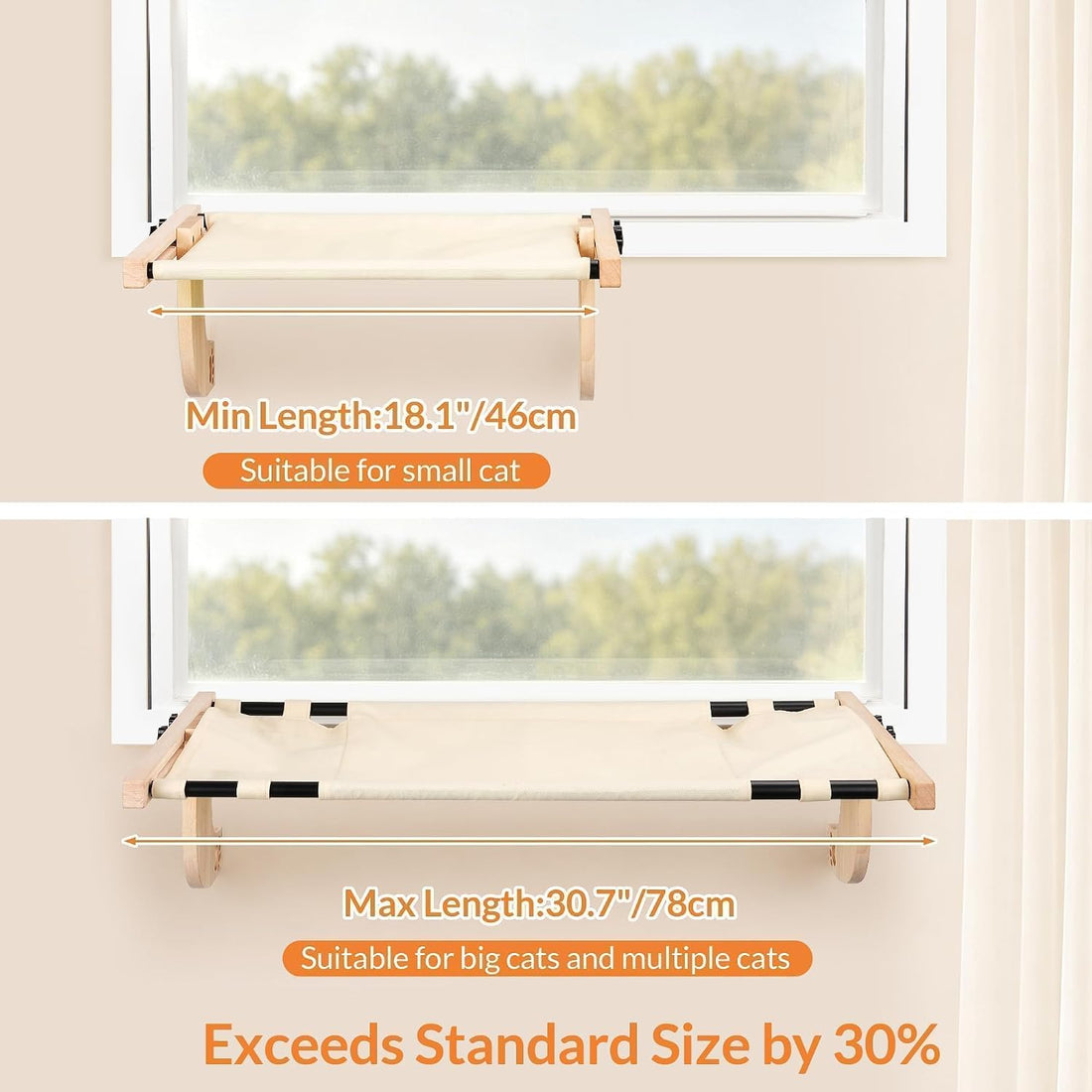 Oversized Adjustable Cat Window Perch for Double Hung Window