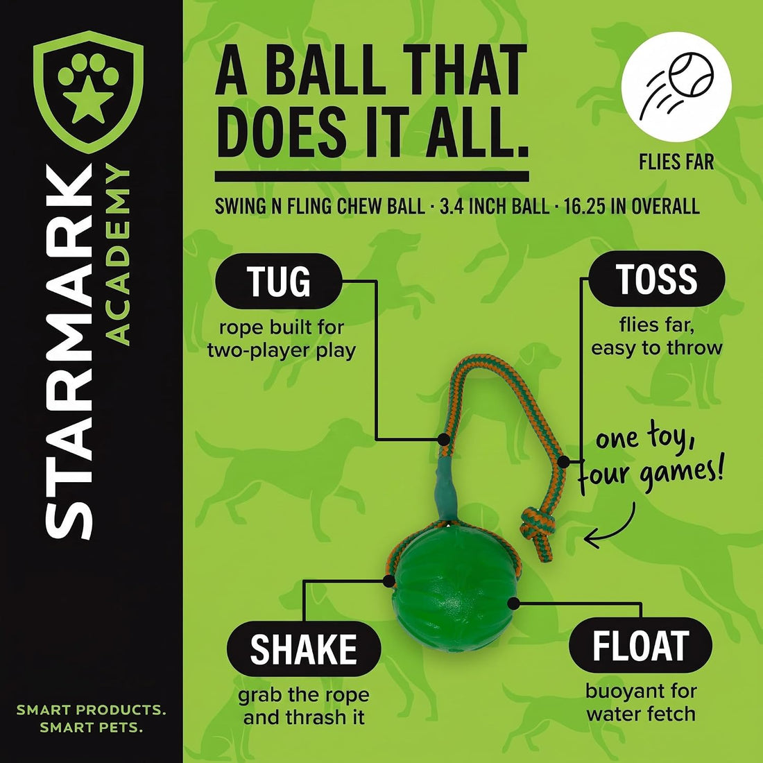 Starmark Everlasting Fun Ball on a Rope Dog Toy,Greens,Medium/Large