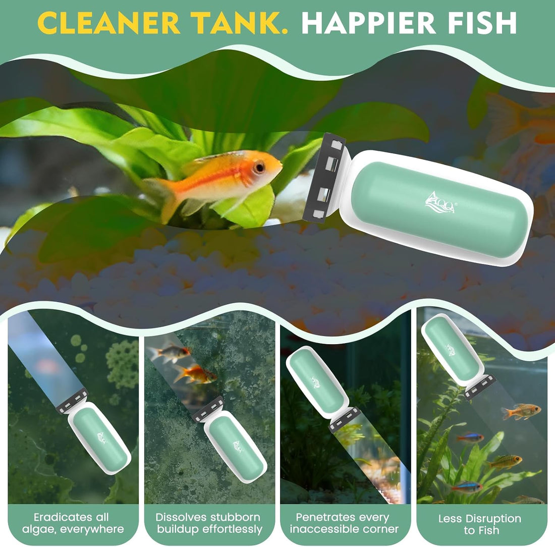 AQQA Magnetic Aquarium Glass Cleaner,Dual Blade Algae Scraper