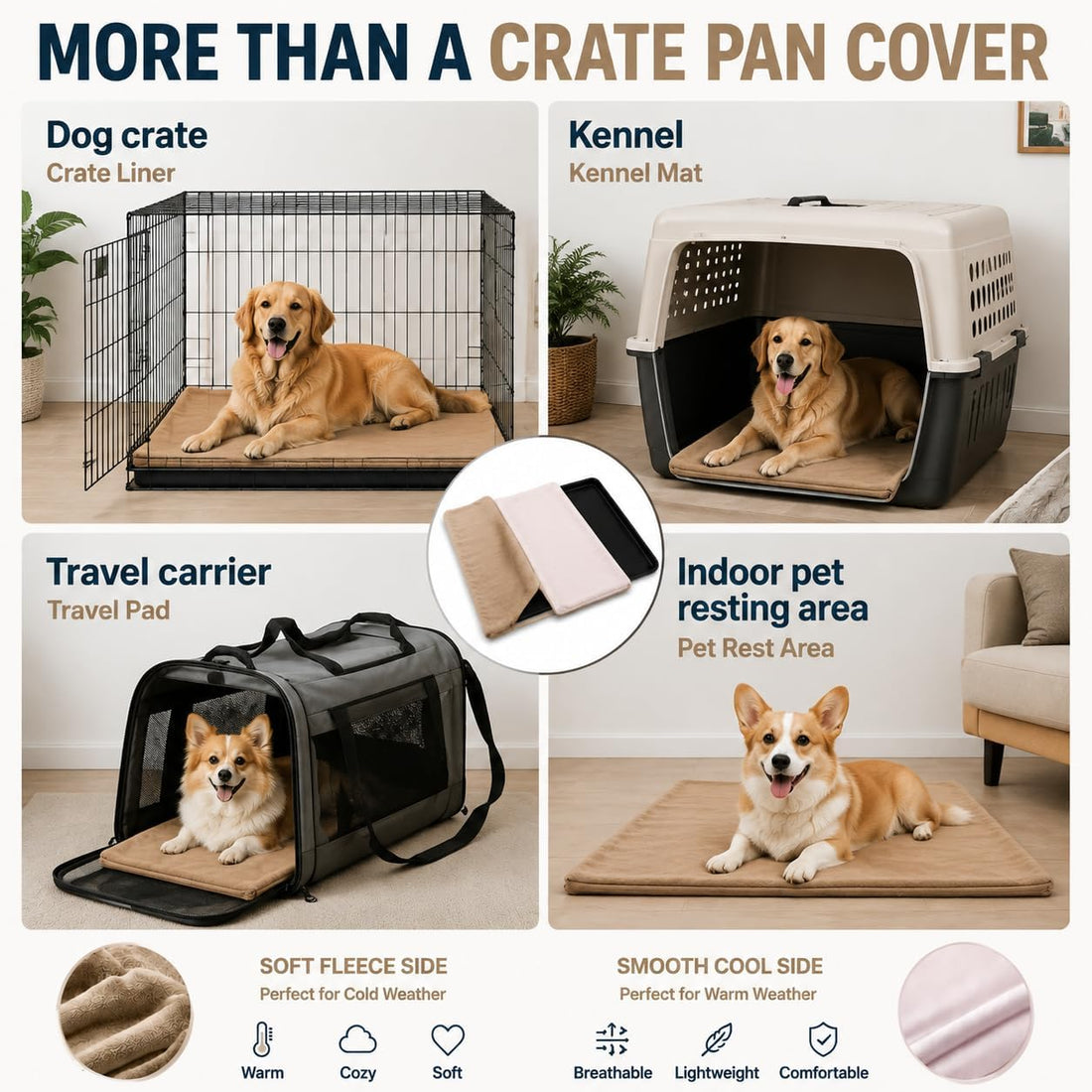 Dog Crate Pan Cover Washable Dog Bed Liner 36x24 Inch
