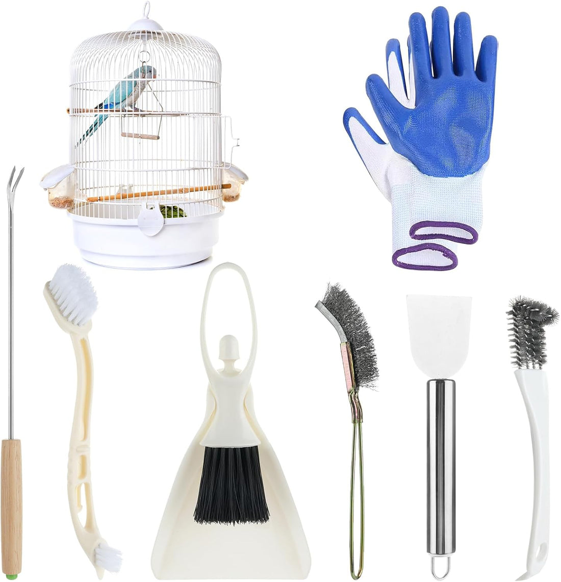 Draupnir 7 Pcs Bird Cage Cleaning Supplies Bird Cage Cleaner Brush Kit
