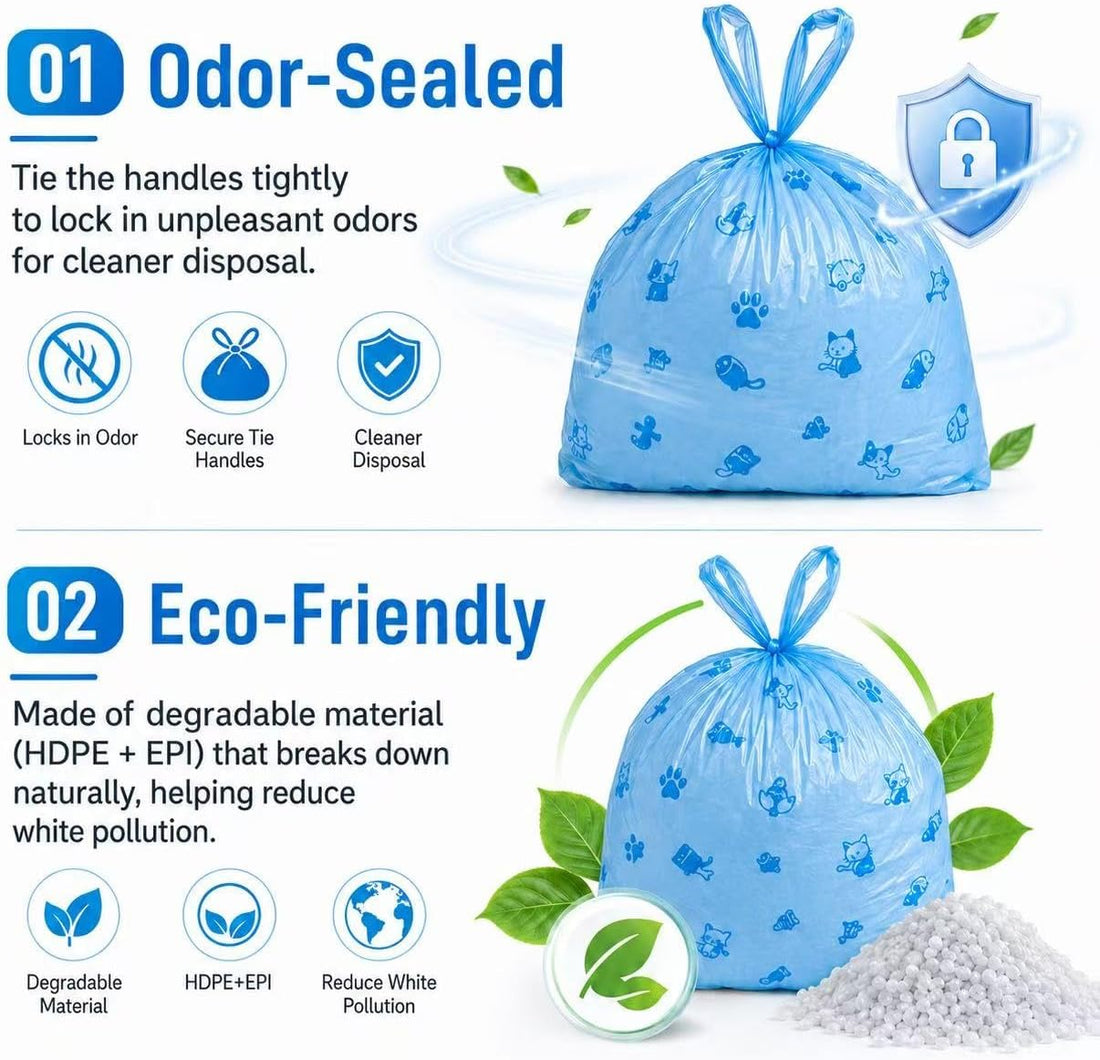 Odor Sealing Cat Litter Poop Clump Pick-Up Bags with Handles Scoop
