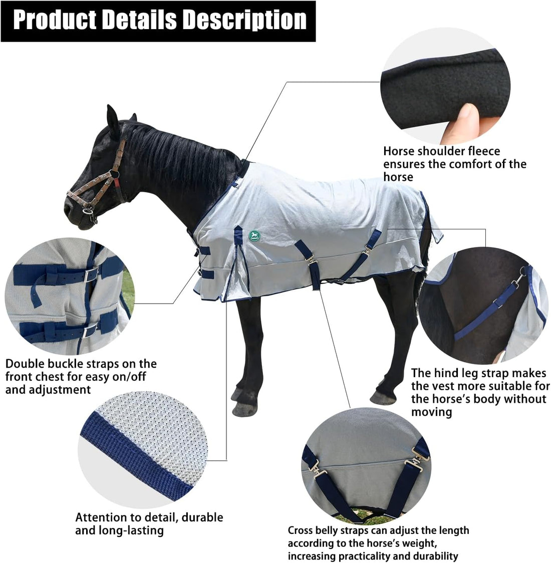 Horse Fly Sheet-Soft Mesh Summer Protection-Grey-66inch
