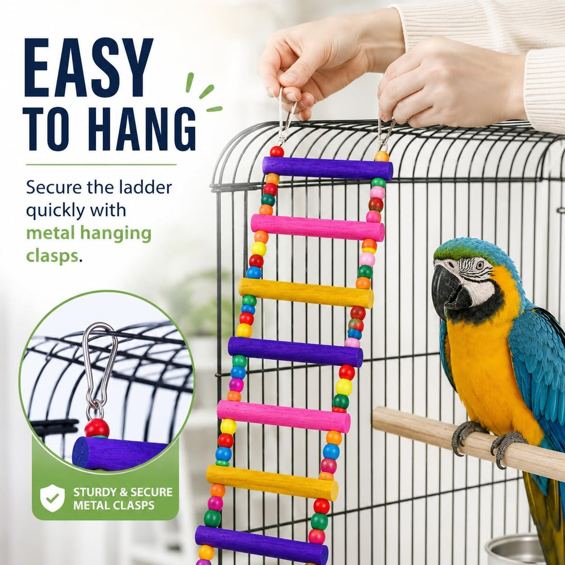 Flexible Wooden Bird Ladder Bridge for Cages, 25 in, 10 Steps