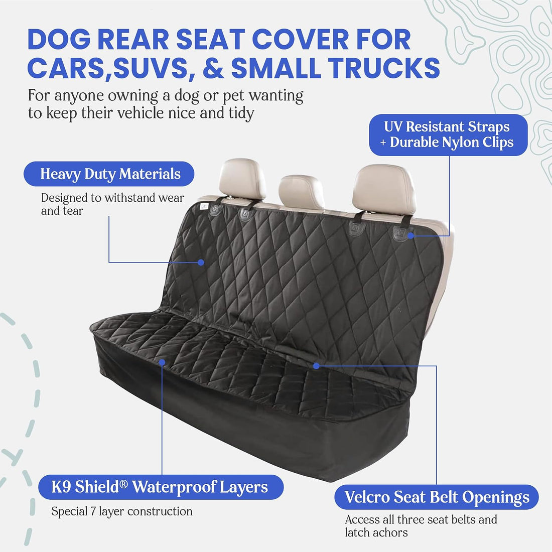 4Knines Back Seat Pet Cover for Dogs w/o Hammock – 54" Wide