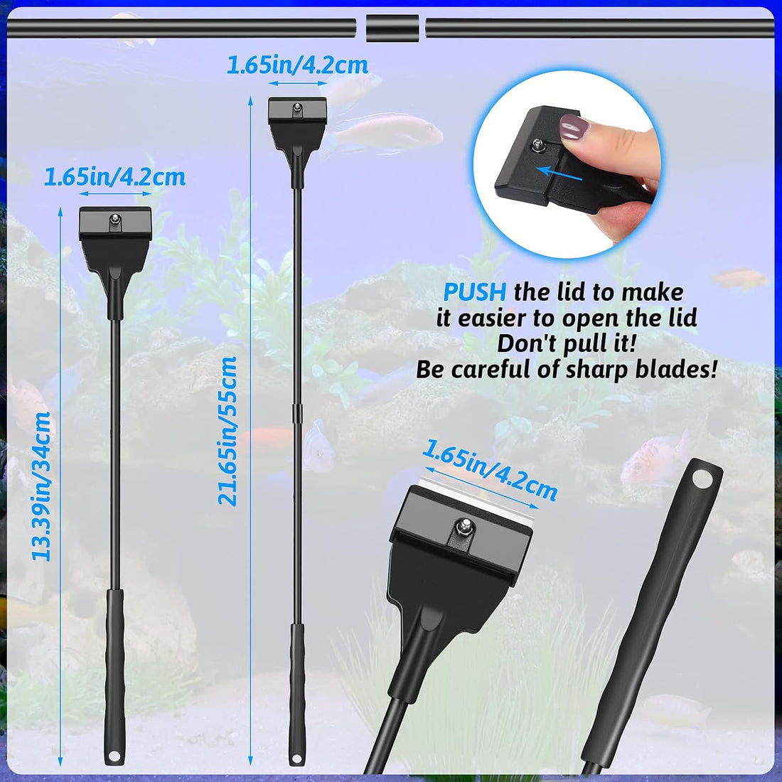 Honoson Aquarium Glass Scraper 21.65" Fish Tank Cleaner Tool Kit 5