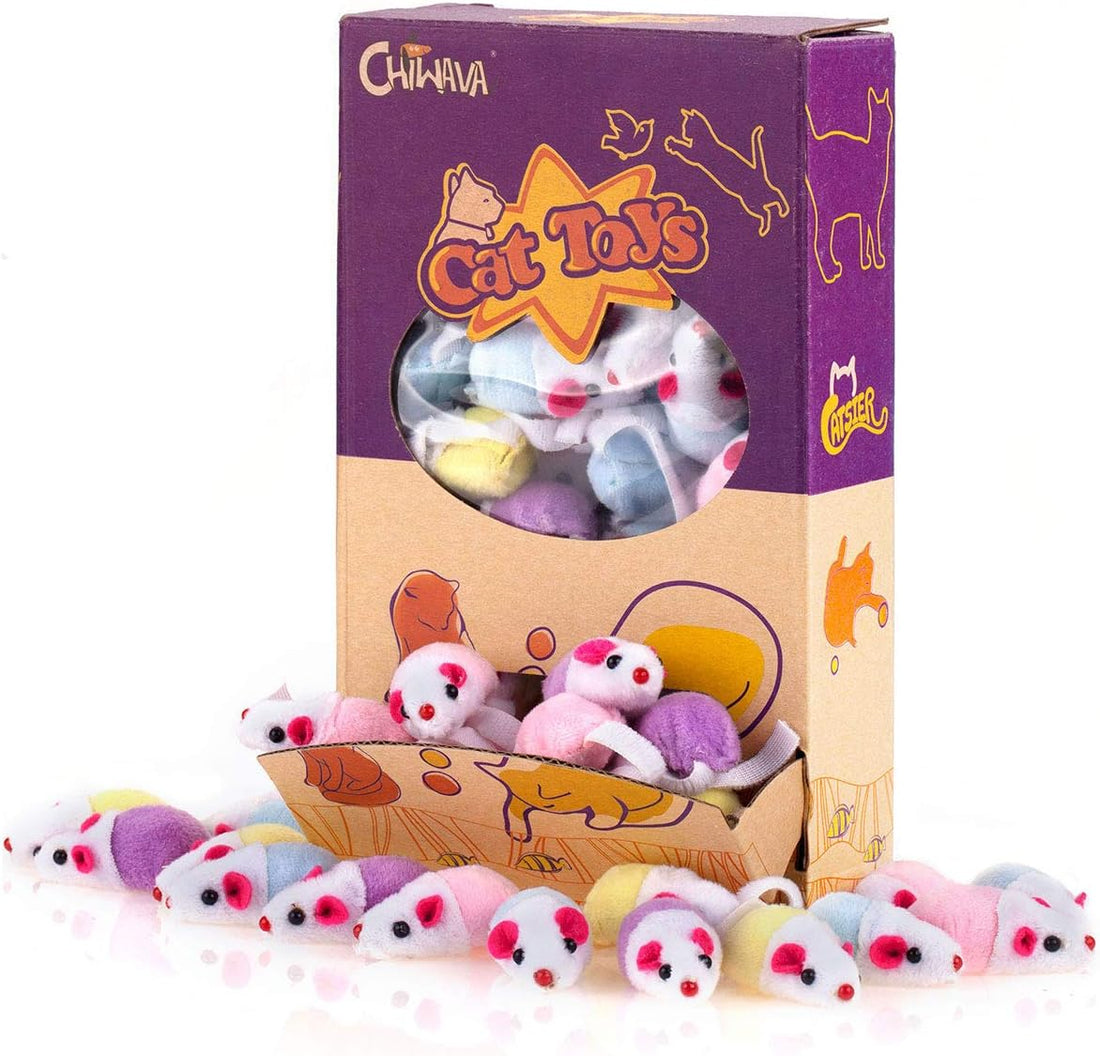 CHIWAVA 36PCS 1.8'' Interactive Cat Toy Mice with Catnip Rattle Sound