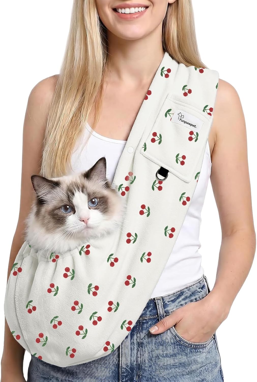 Hands-Free Cat Sling Carrier for Small Dogs & Cats, Soft Fleece