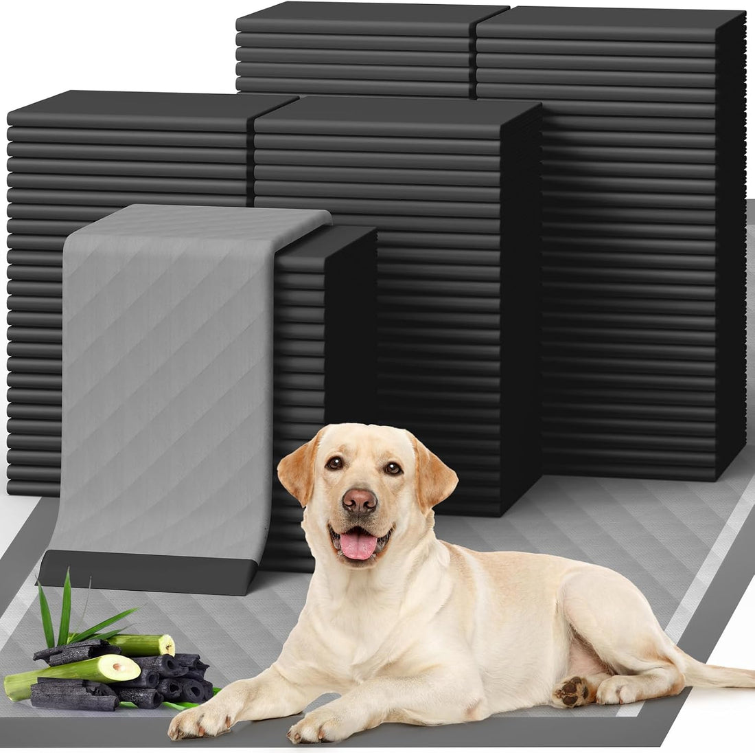 Powools Charcoal Puppy Pads for Dogs, 34 x 28 in, 6-Layer, 100-Pack