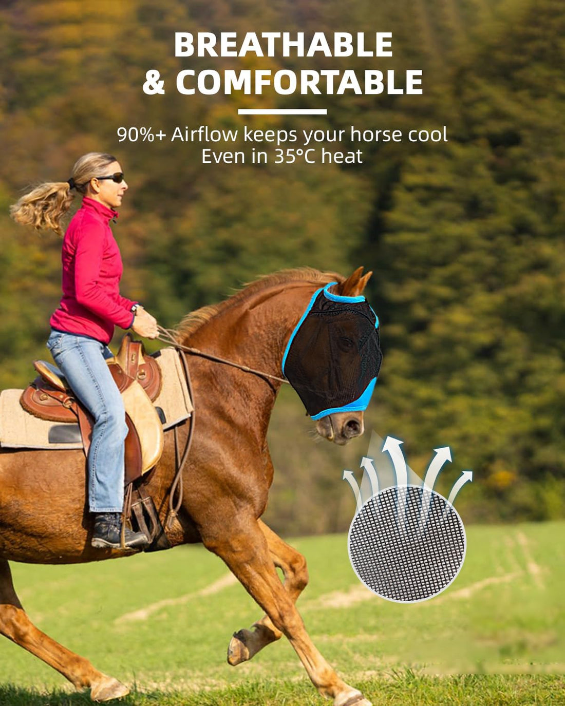 Hilltown Durable Fly Mask for Horses Without Ears - Full, Blue