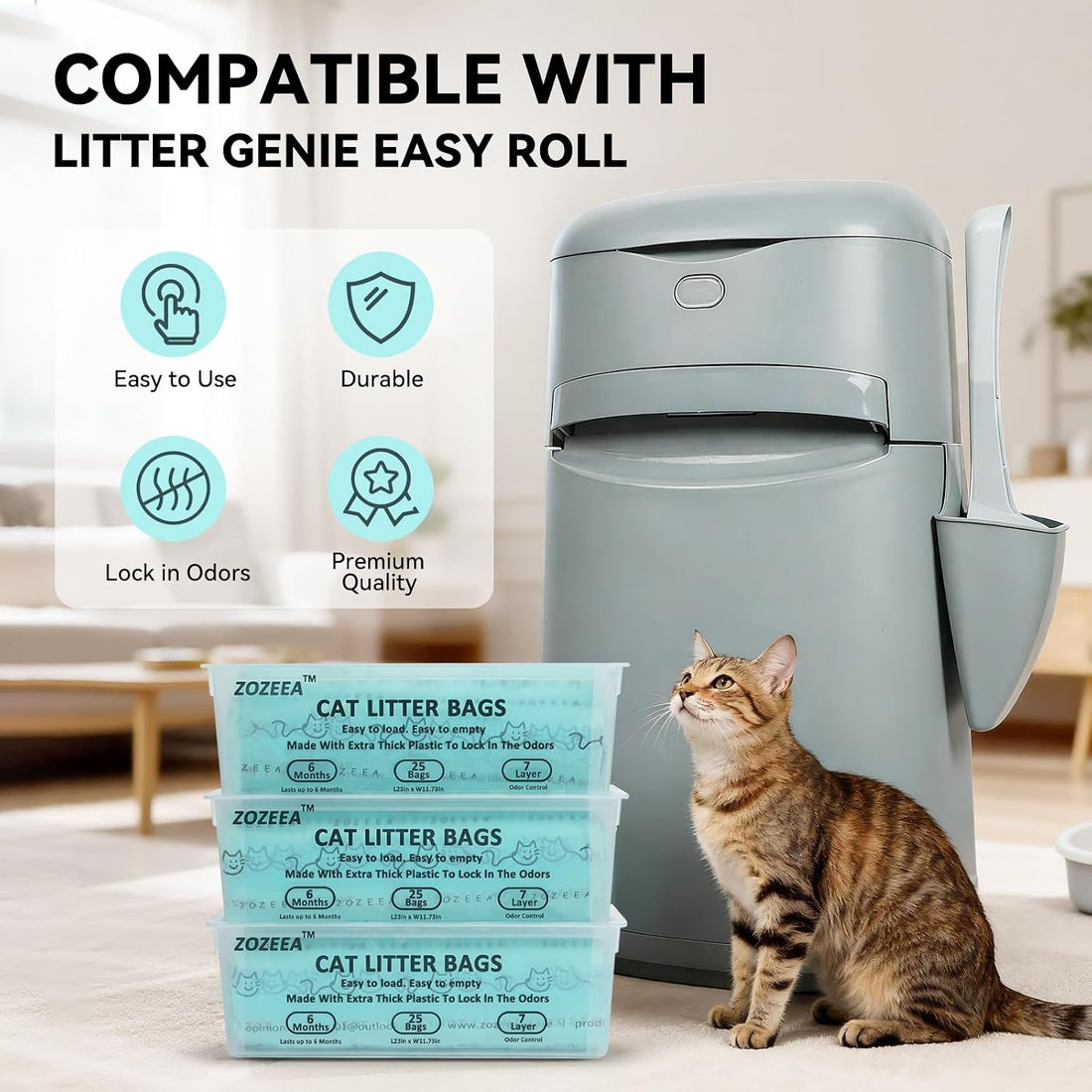 3 Pack Cat Litter Refill Bags for Easy Roll Litter Bin