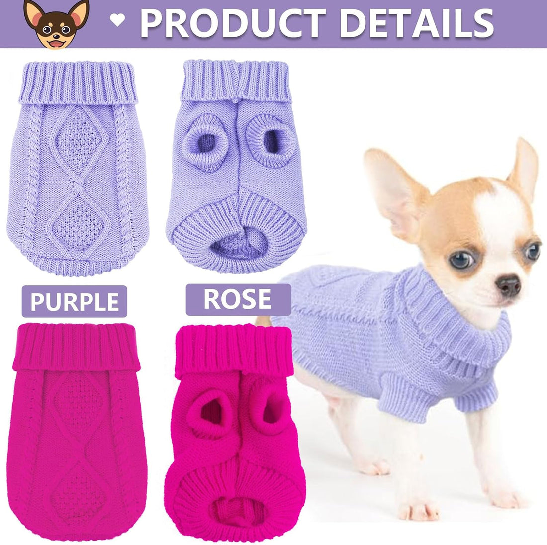 2 Pieces Dog Sweater for Small Dogs Chihuahua Clothes Spring Winter