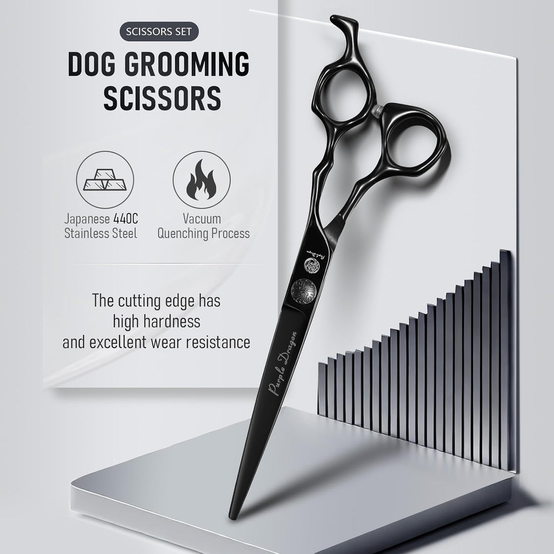 Purple Dragon Dog Grooming Scissors Set - Curved Thinning
