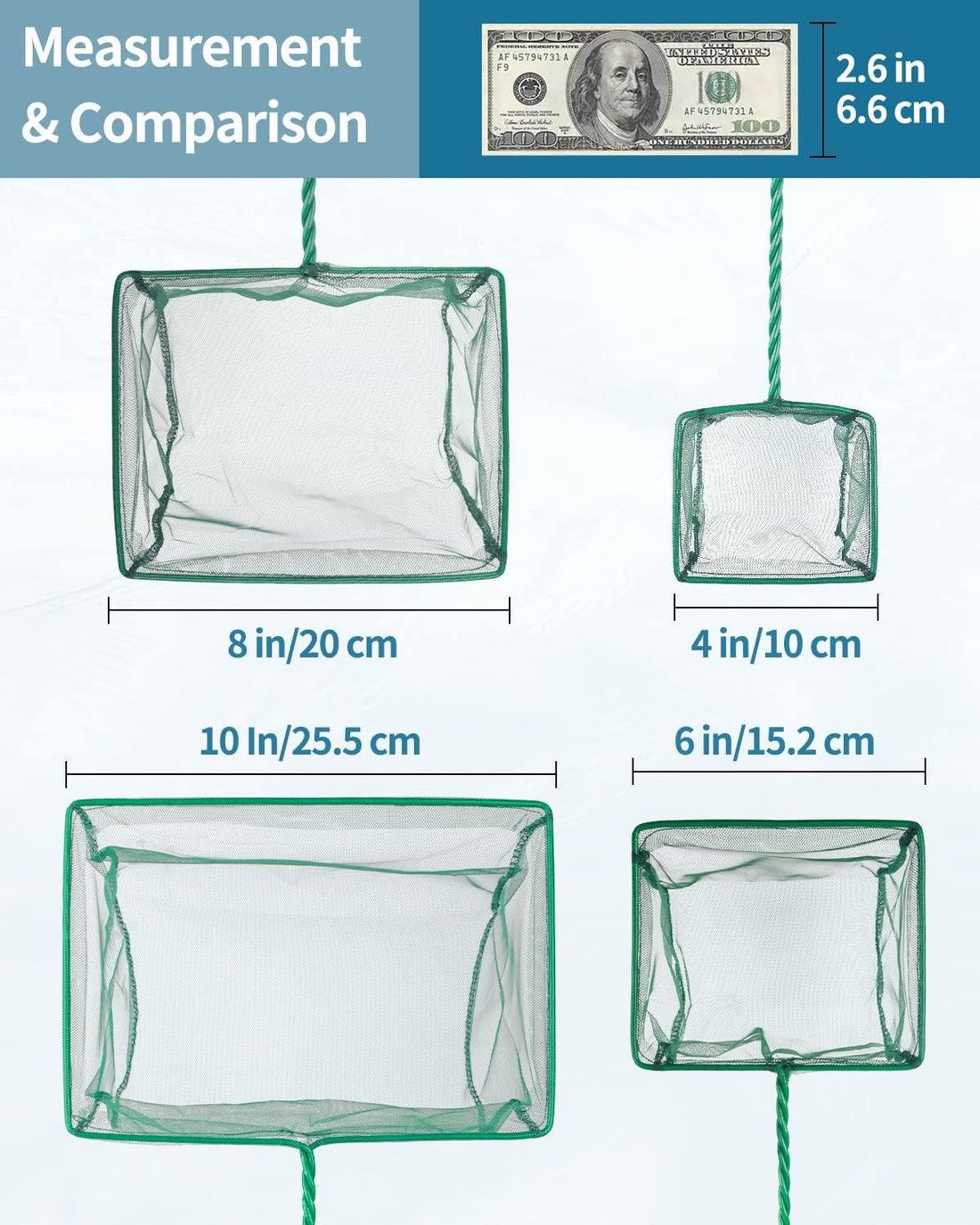 Pawfly Aquarium Fish Net with Braided Metal Handle Square Net