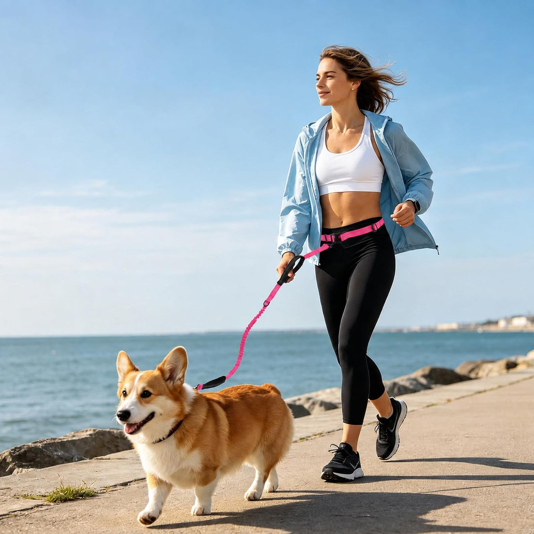 Hands Free Dog Leash, Adjustable Waist Belt 27-51"