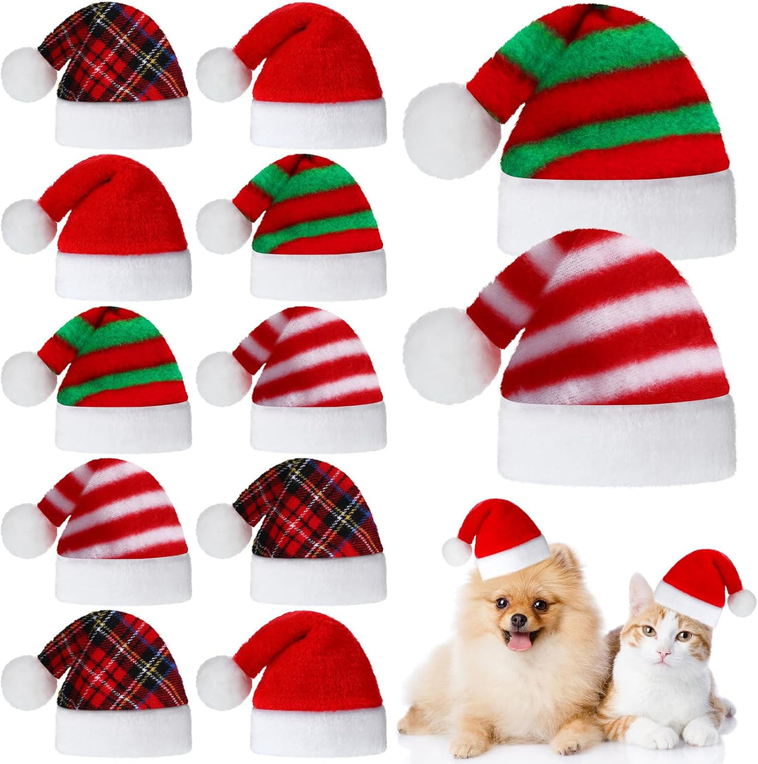 Frienda 12 Pcs Christmas Dog Santa Hat Soft Plush Pet Cat,Solid