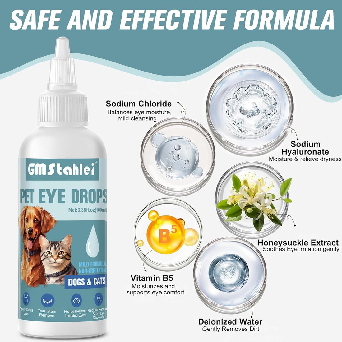 Pet Eye Drops for Dogs & Cats – Soothe Eye Infections,Allergies