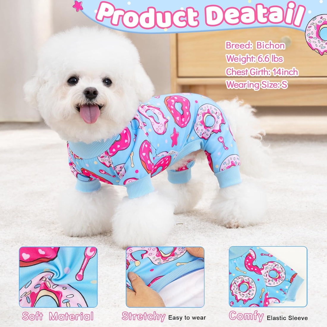 XPUDAC 4 Pieces Dog Pajamas Soft Strechy Puppy Onesies Pet Clothes