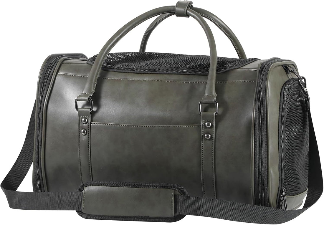 Stylish Leather Pet Carrier for Small Dogs and Cats Up to 15 lbs