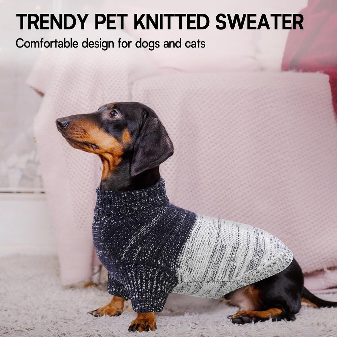 Queenmore Knitted Pullover Dog Sweater, Turtleneck Pet Cat Sweater