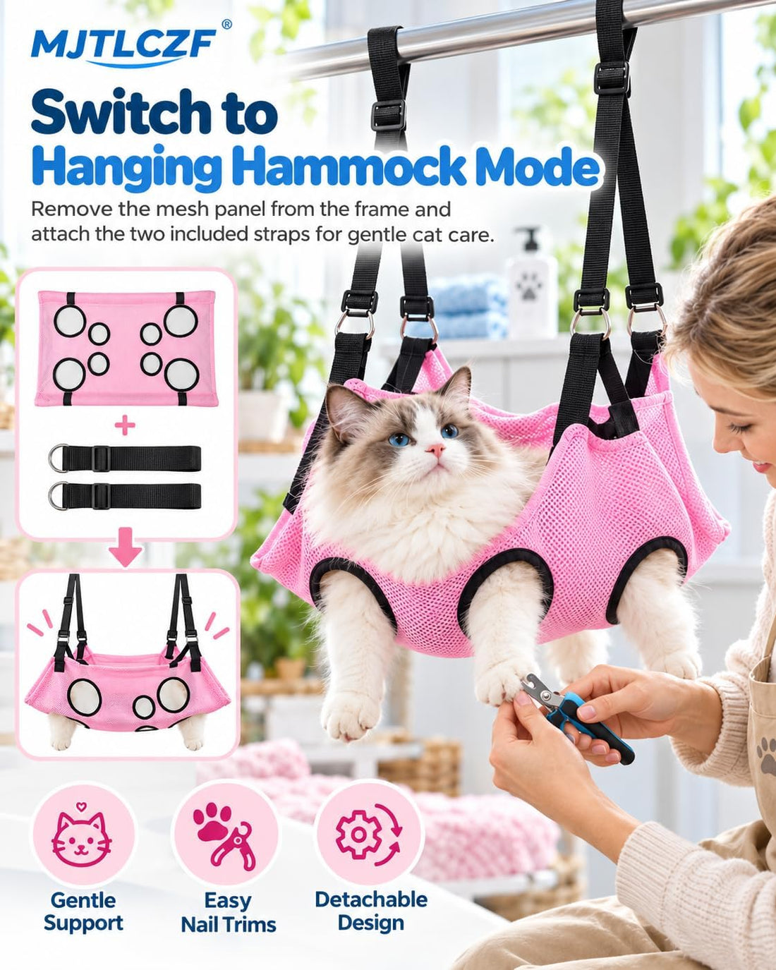 Dog Grooming Hammock Stand, Foldable Dog Bath Holder Sling Shower