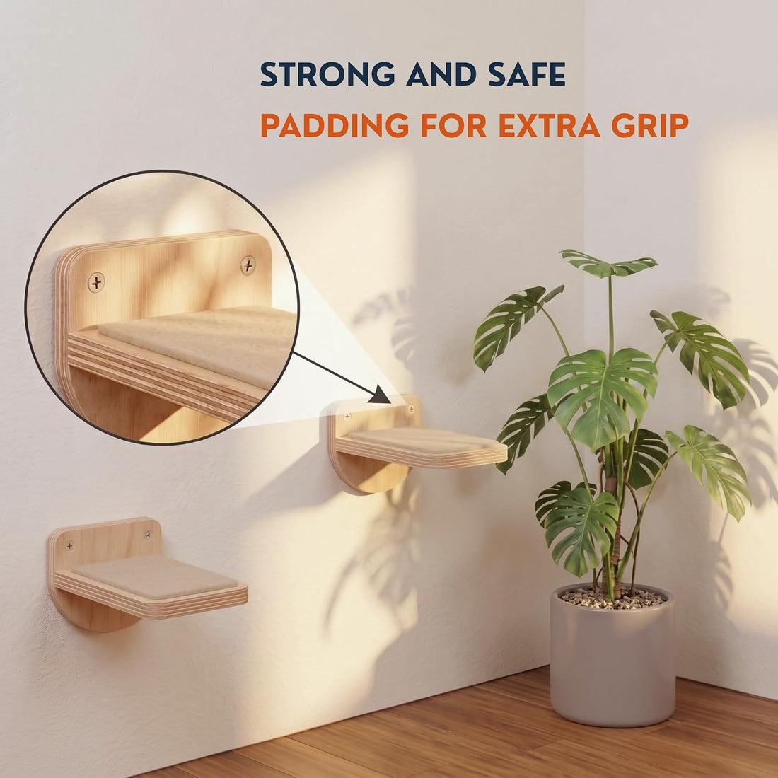 INICIO Cat Wall Stairs, Natural Wood