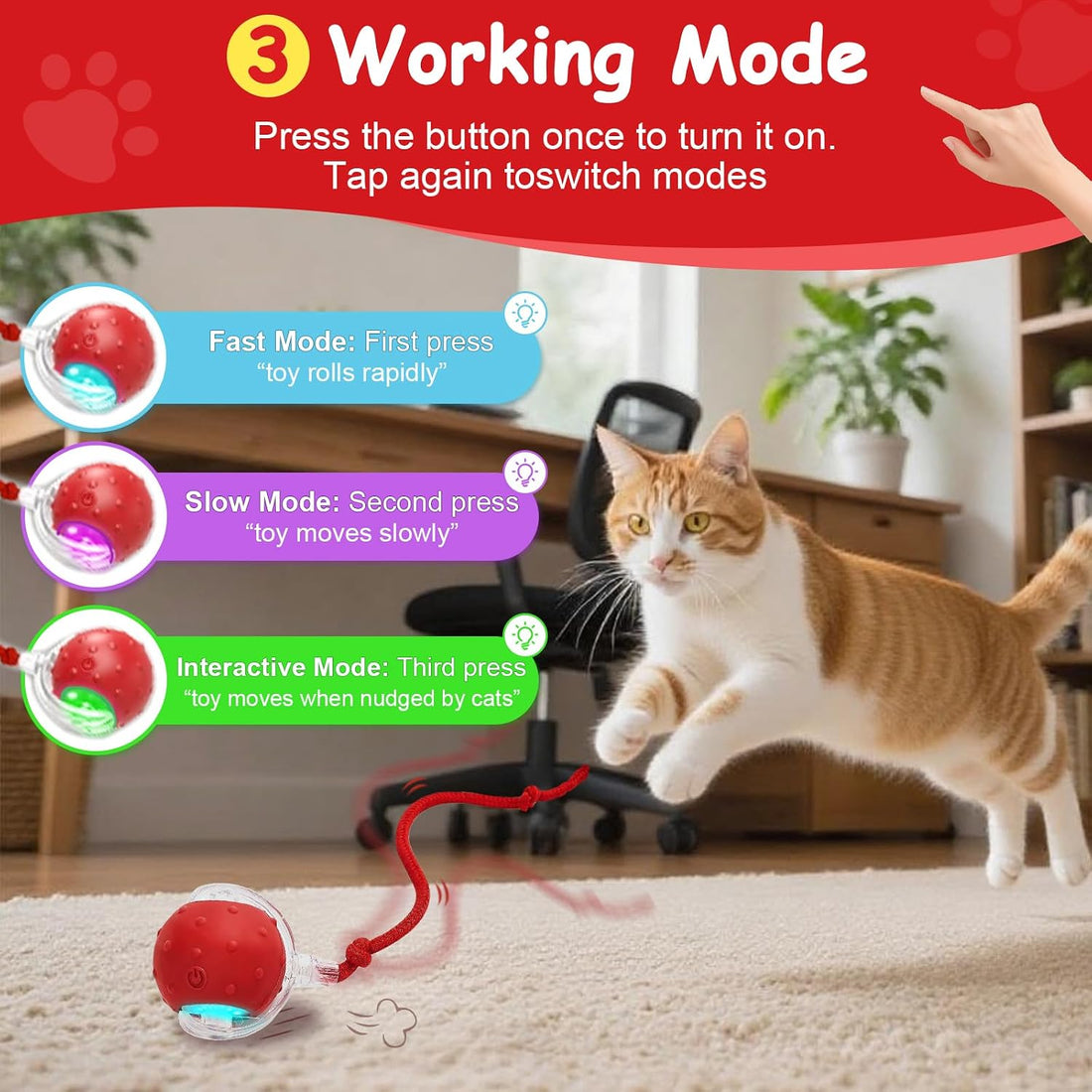 Interactive Cat Toys Smart Ball for Cats & Dogs! Now with 2 Rapid