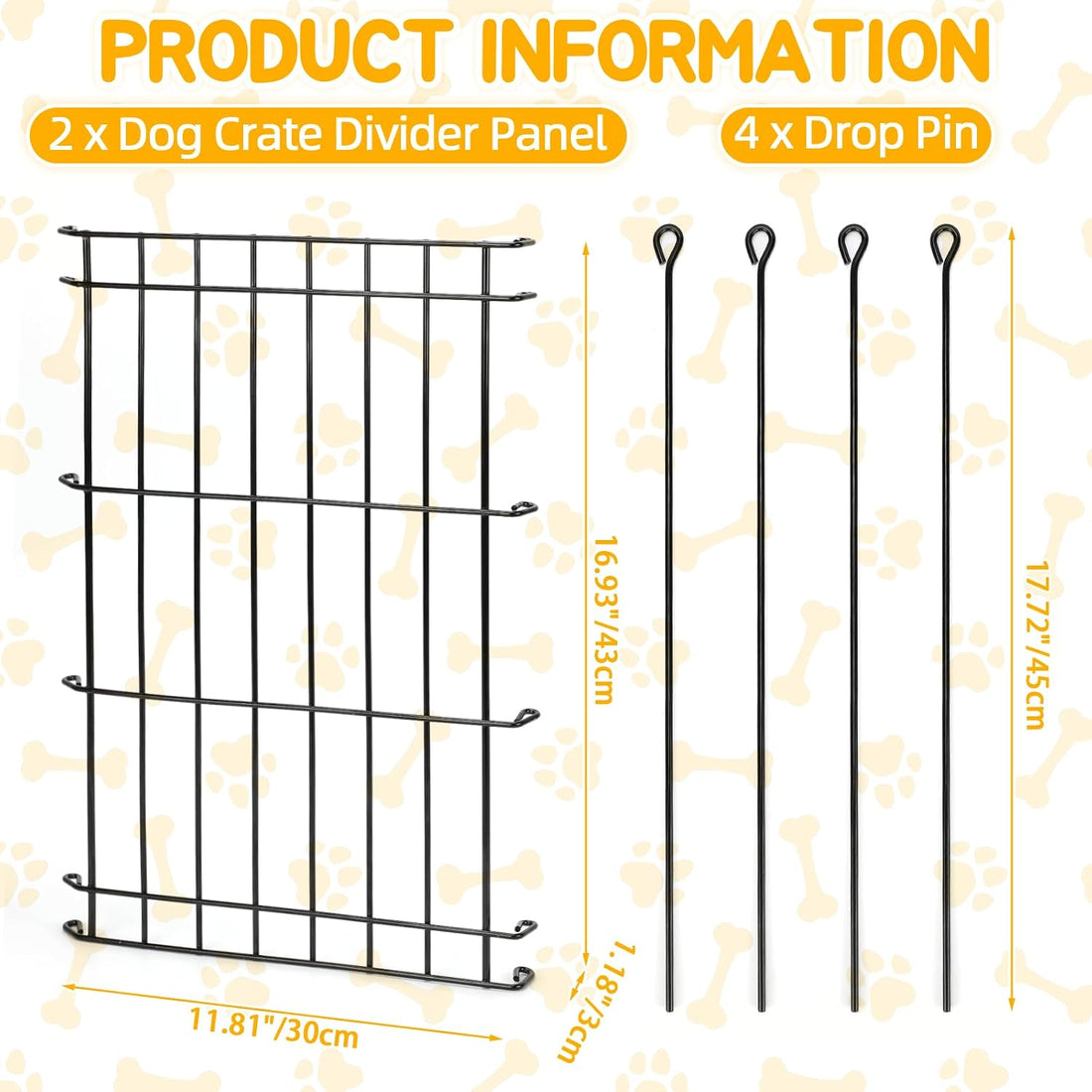 Dog Crate Divider Panel 2-Pack, 16.9" H Adjustable Wire Kennel