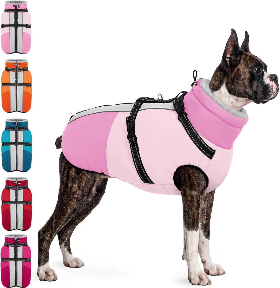 AOFITEE Large Dog Coat Waterproof Dog Winter Jacket with Harness