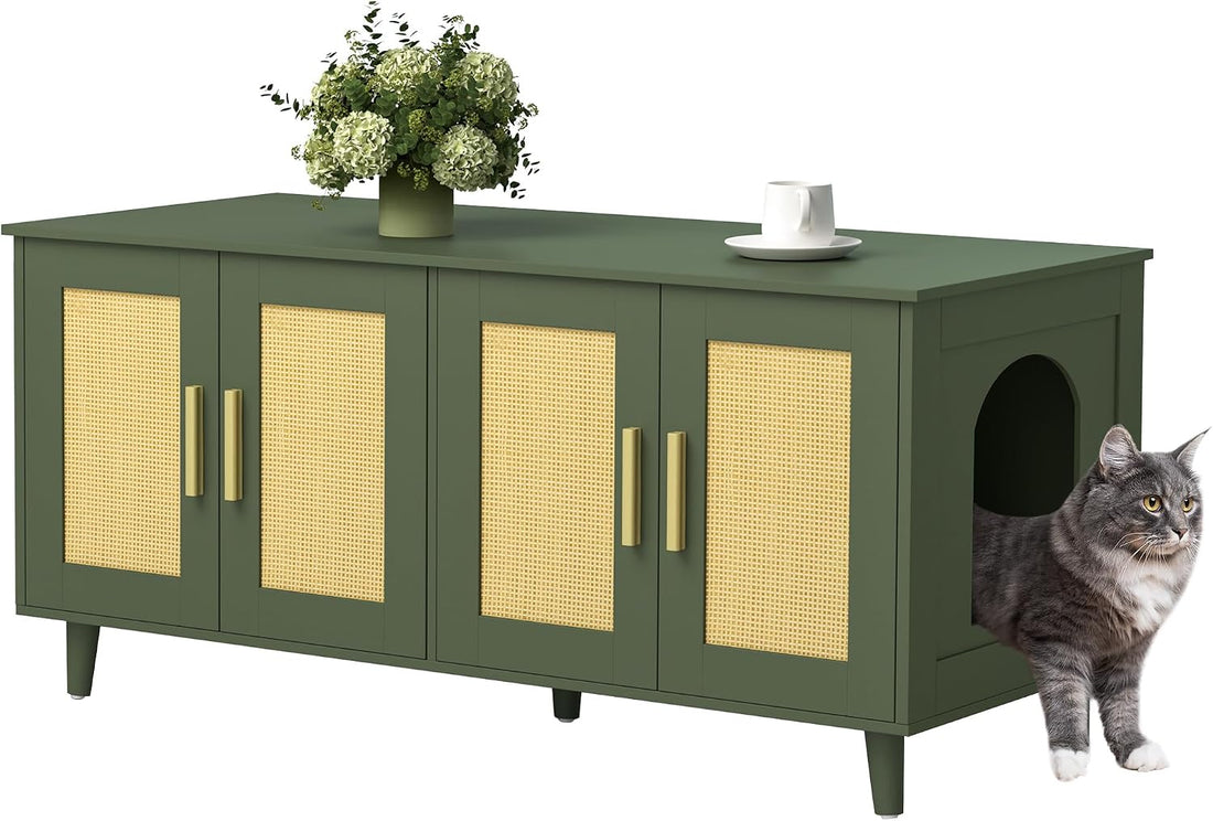 Homhedy Boho Cat Litter Box Enclosure for 2 Cats