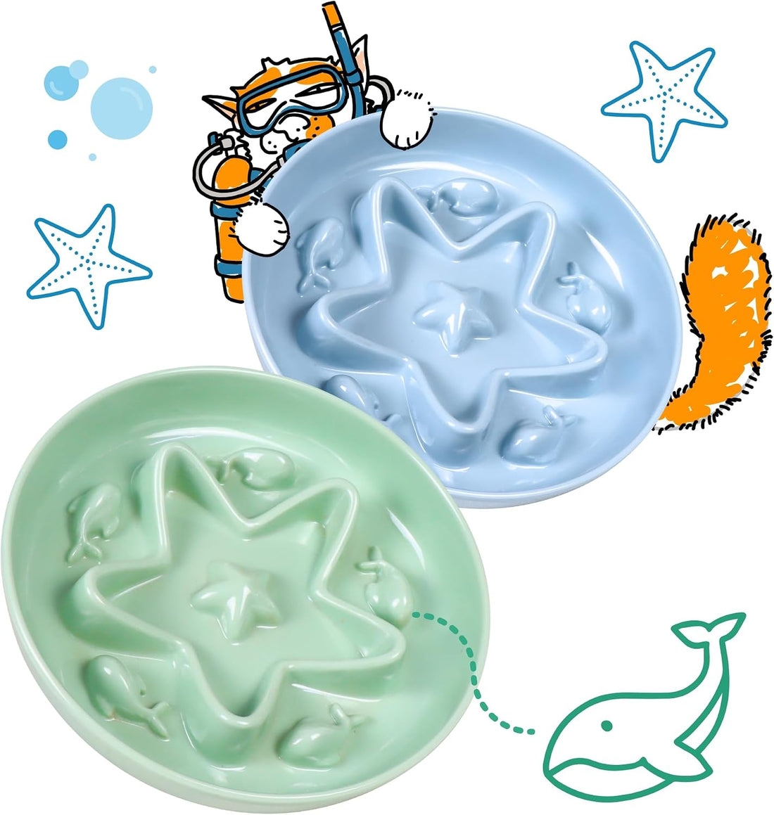2 Pcs Cat Slow Feeder Bowl – Whisker Friendly Melamine Puzzle Feeding