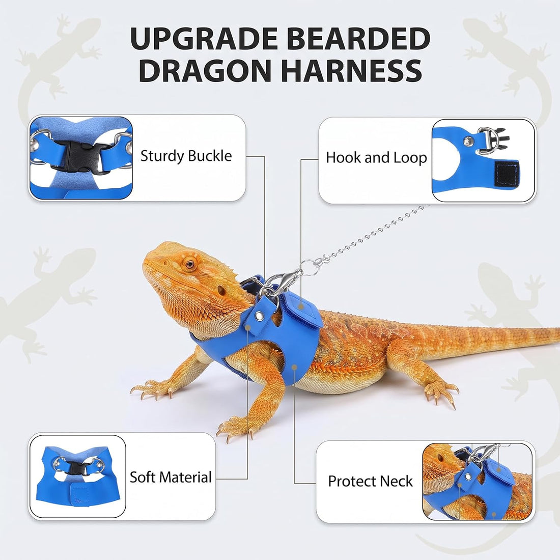 3 Pcs Bearded Dragon Leash and Harness Set 3 Sizes Lizard Harness