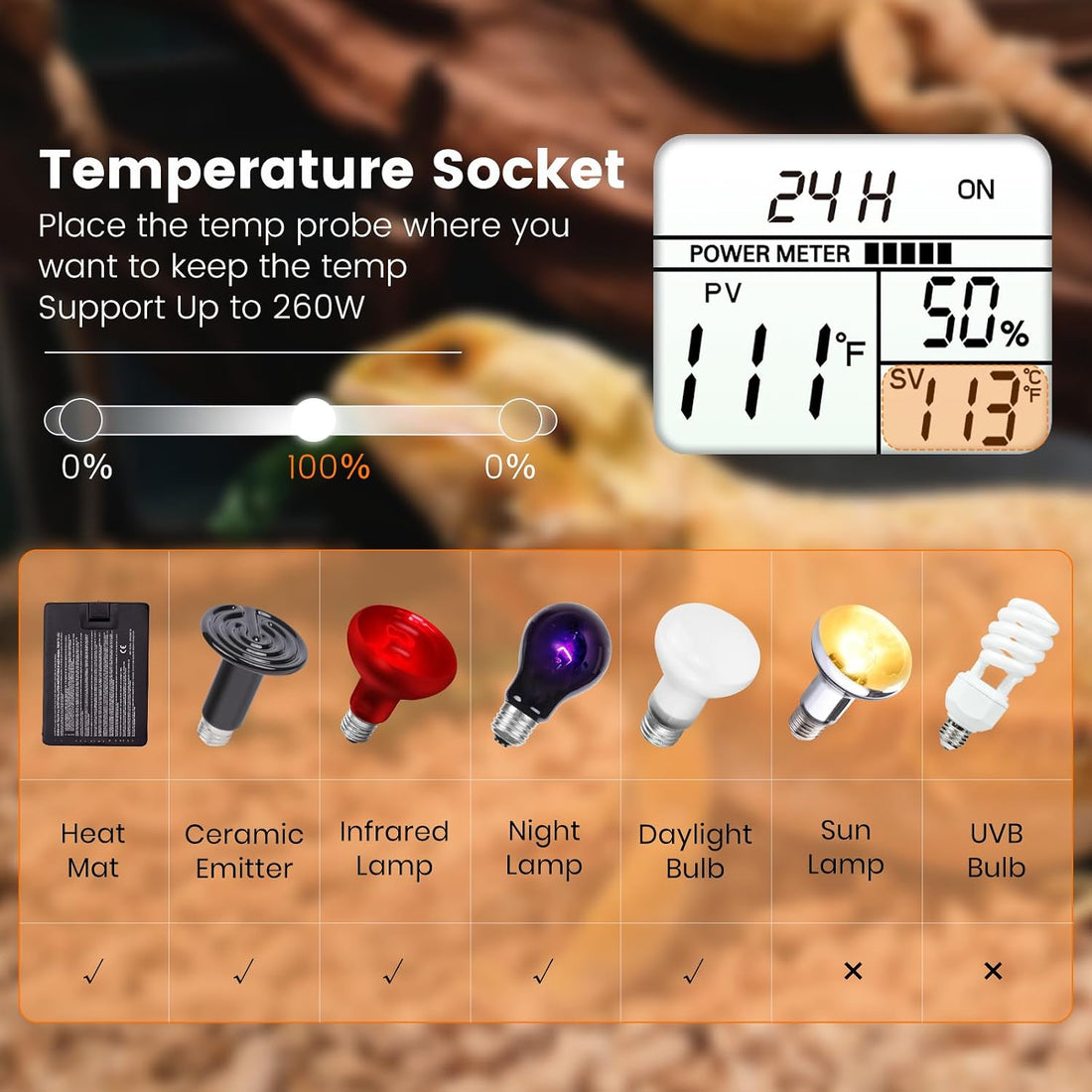 2 in 1 Reptile Dimming Thermostat with 2 Socket for Timer & Heating