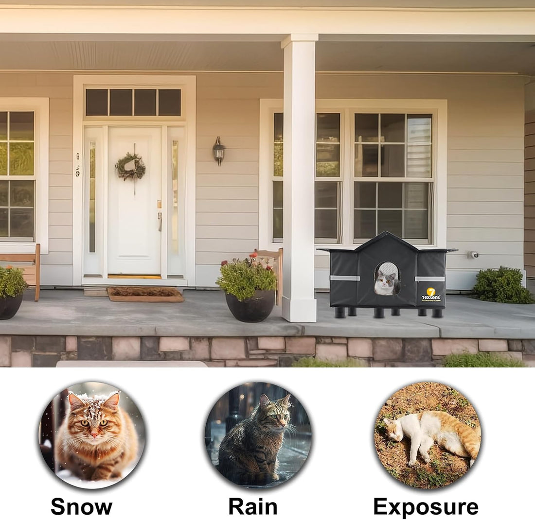 Texsens Outdoor Cat House - Weatherproof Large Cat Shelter