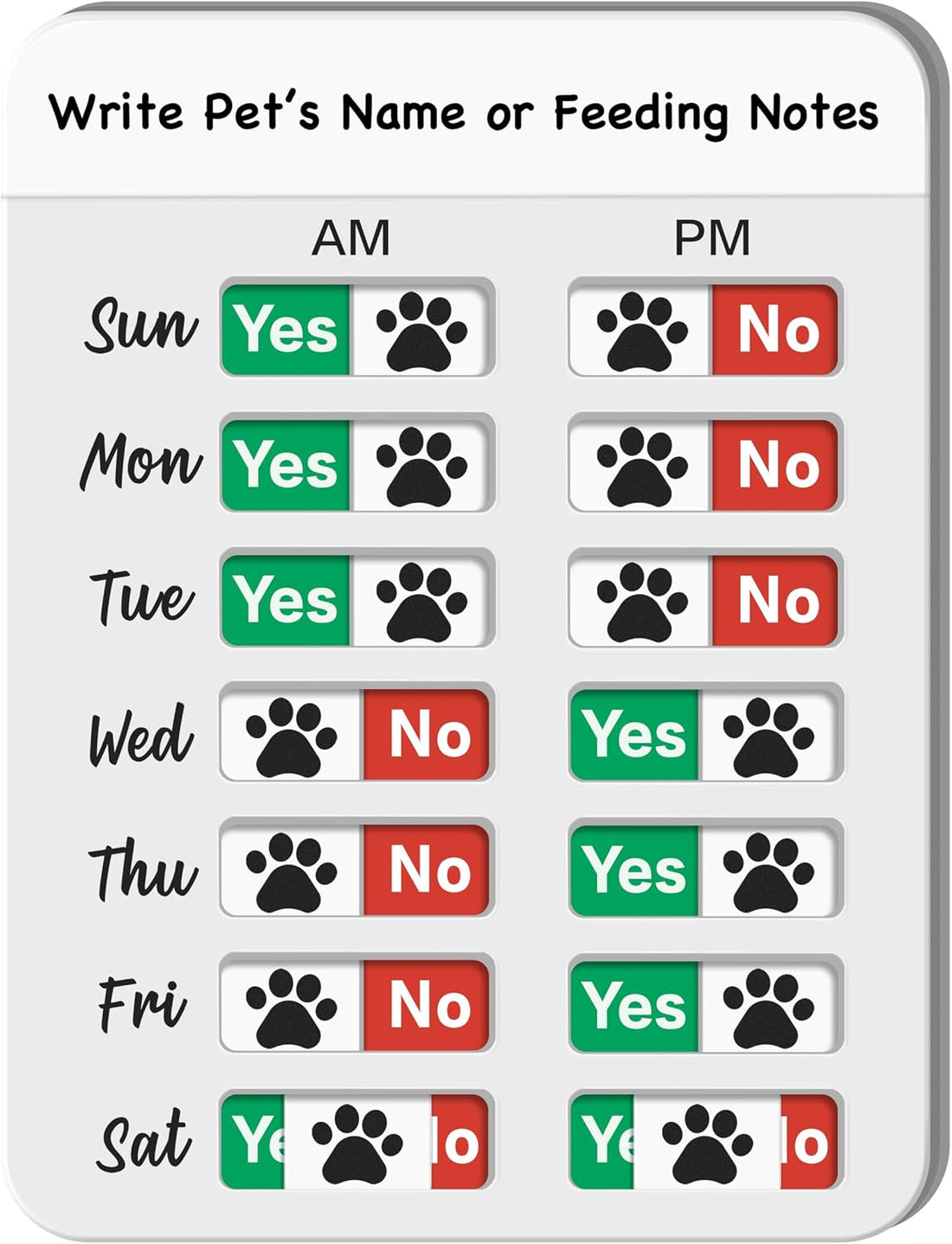 Dog Feeding Reminder, Dog Fed Sign Tracker -Daily Am/Pm Chart Slider