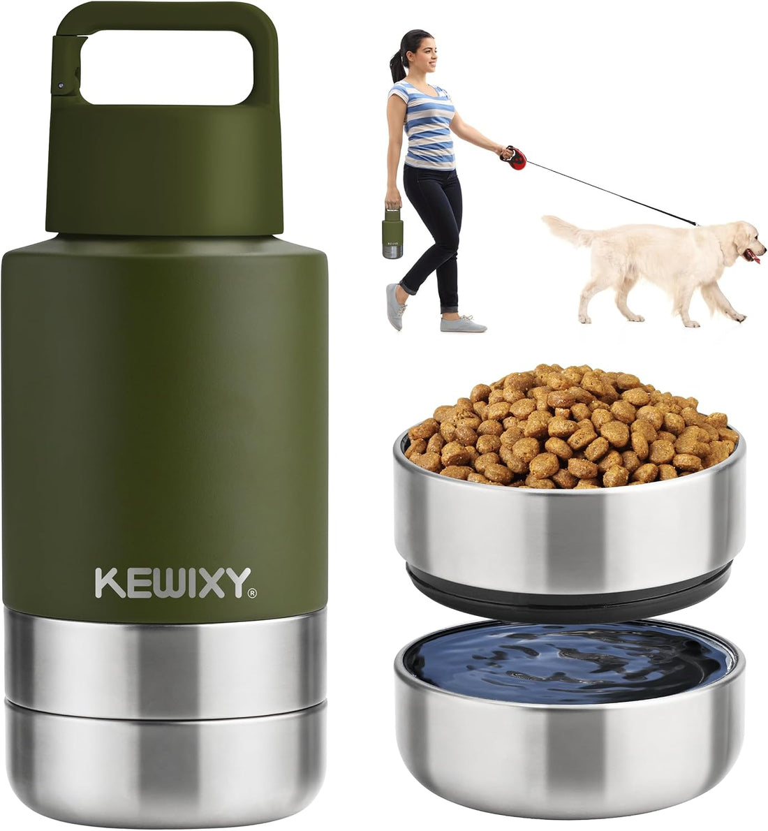 KEWIXY Insulated Dog Travel Water Bottle With Detachable Bowls