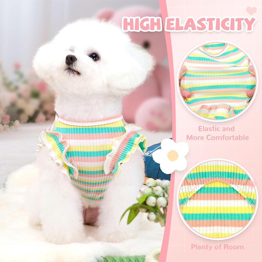 XGDMEIL 2 Pack Cute Striped Small Dog T Shirts Soft Cotton Girl Dog