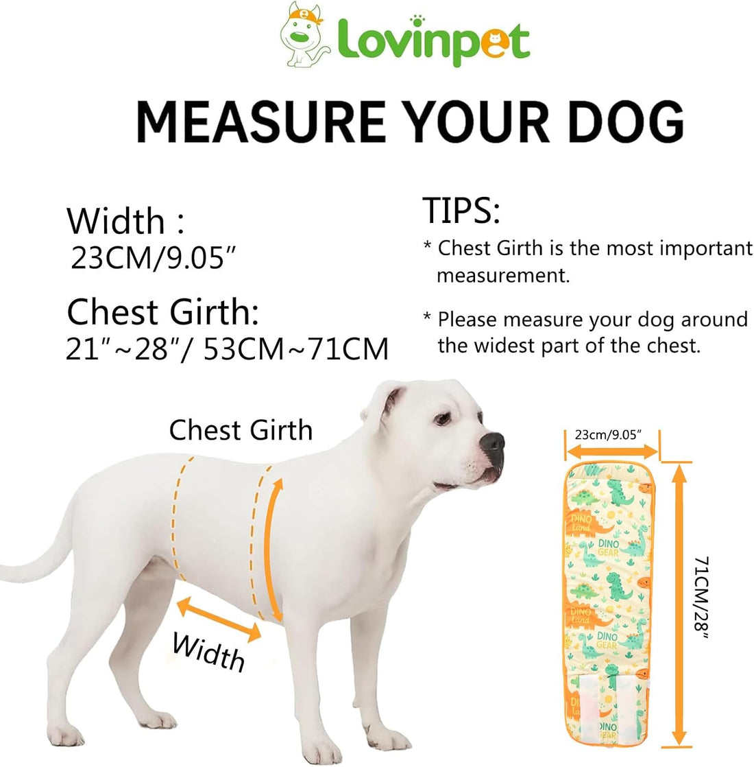 LovinPet Dog Belly Warmer Calming Wrap, Dinosaur Print