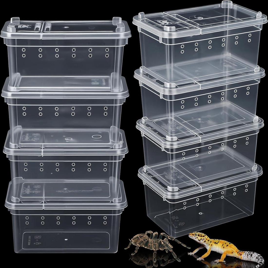8 Pcs Reptile Breeding Box, Vent Strips, Clear, 10.6 x 7.4 x 4.7 Inch