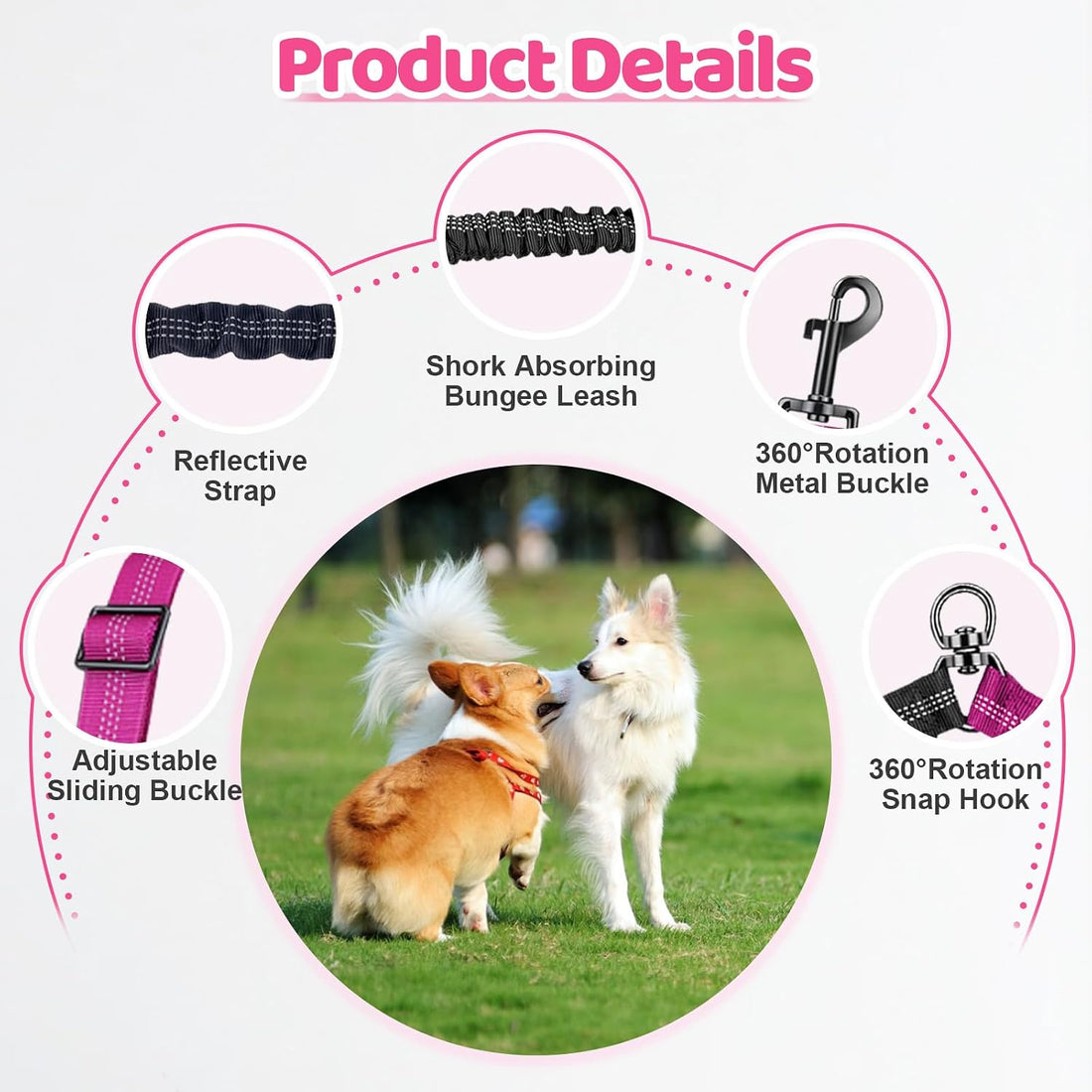LEOSASA Double Dog Leash - 360°Swivel Tangle Free Splitter Attachment