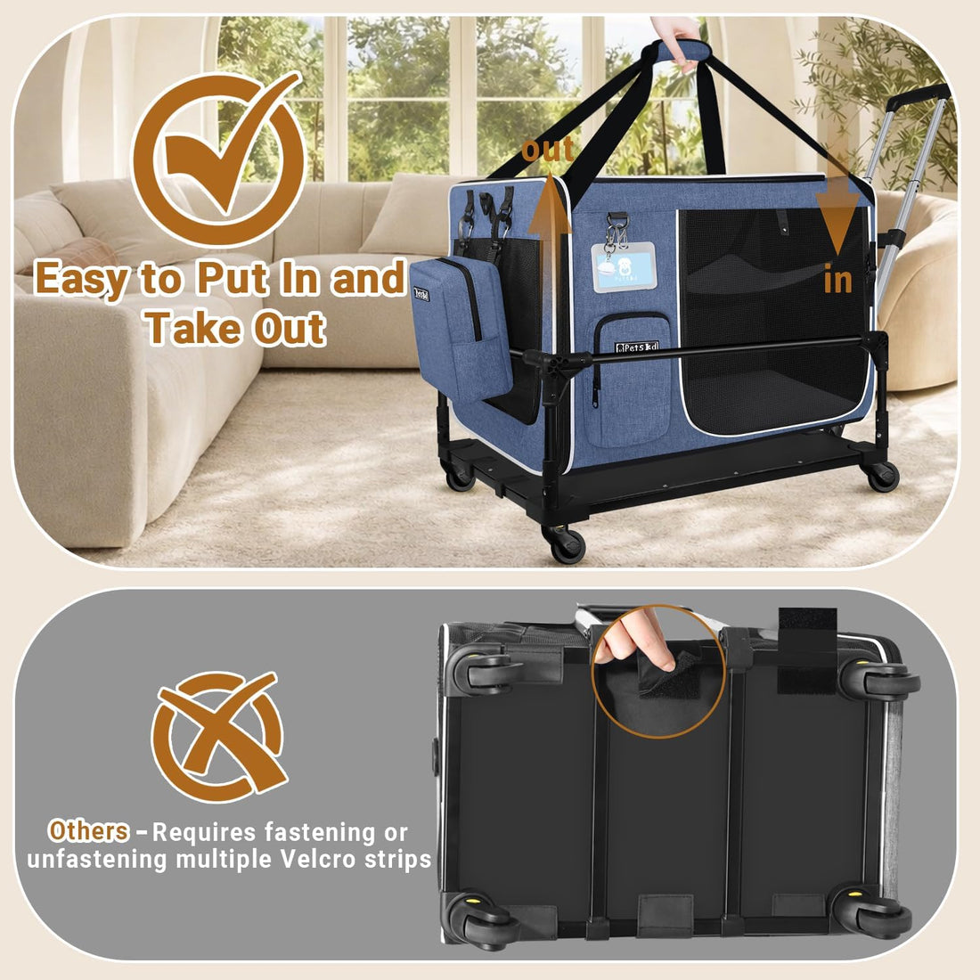Petskd Side Expandable Extra Large Cat Carrier with Litter Box