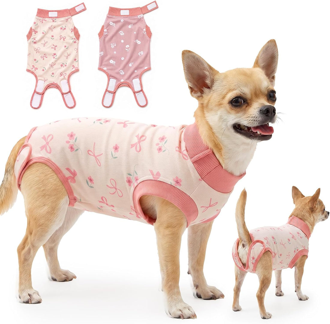 Glittme 2-Pack Ribbed Dog Surgery Recovery Suits for Female Dogs