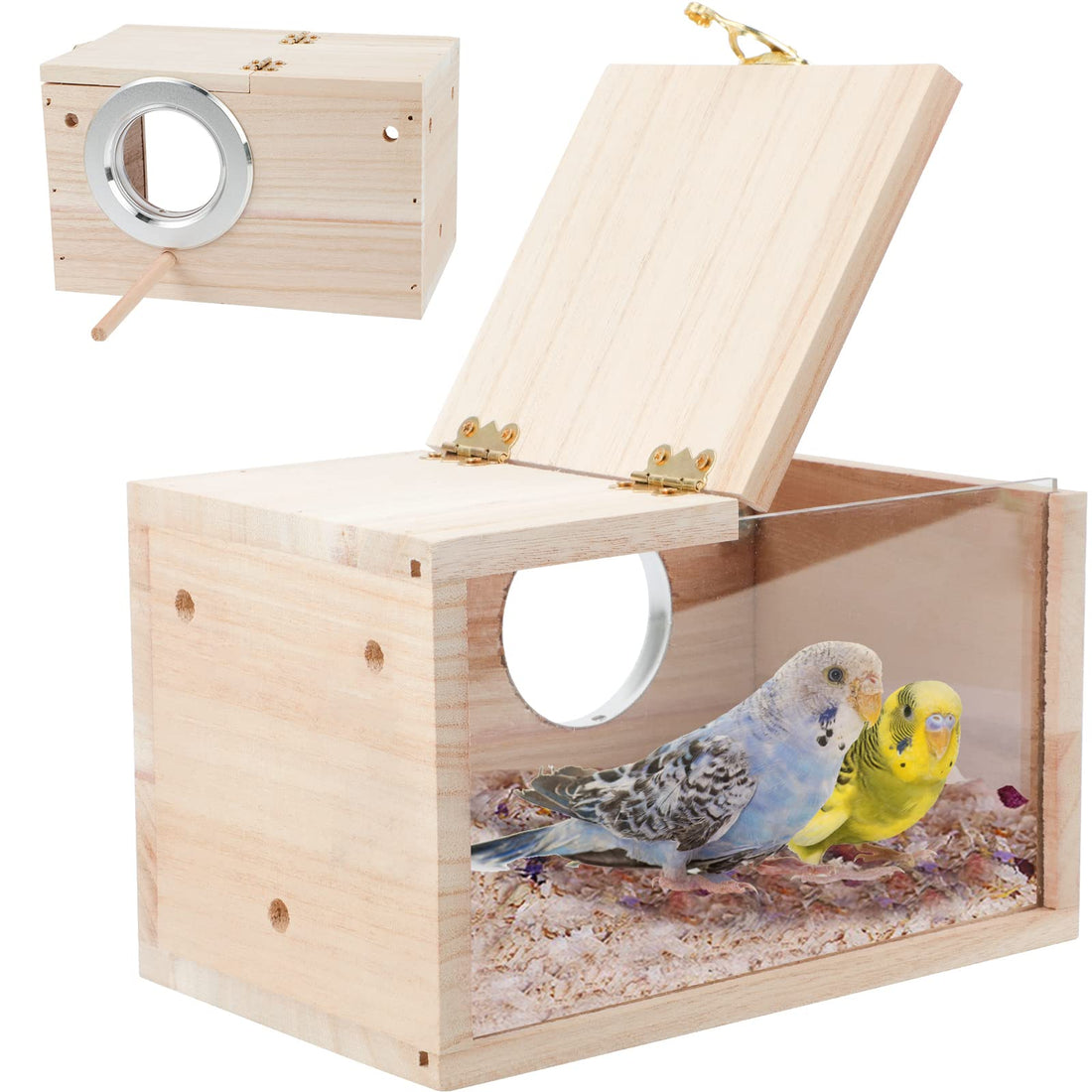 Parakeet Nesting Box,Wooden Parrot Nest Breeding Box with Perch(S)
