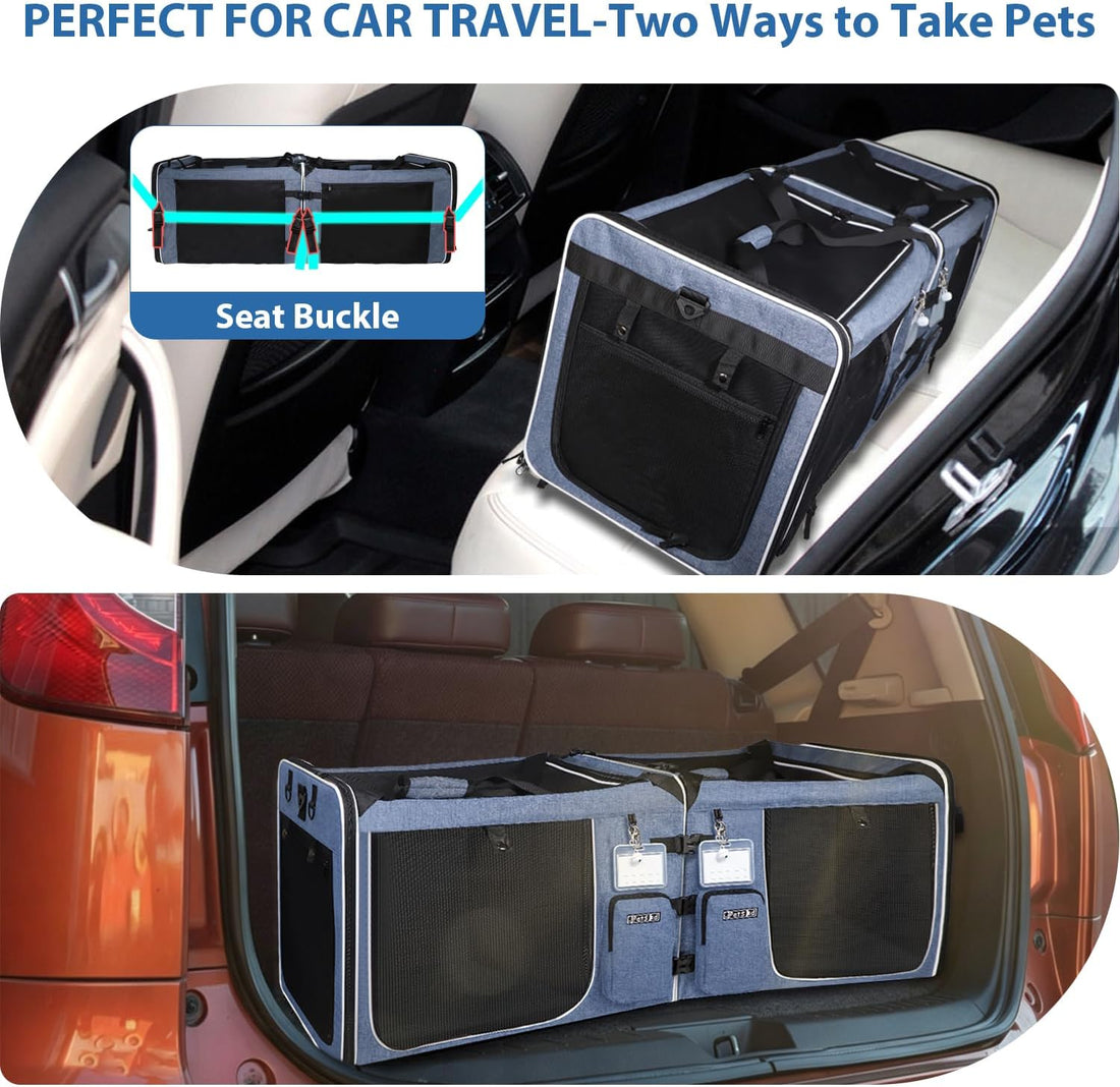 Petskd Double Extra Large Cat Carrier with Litter Box, Blue