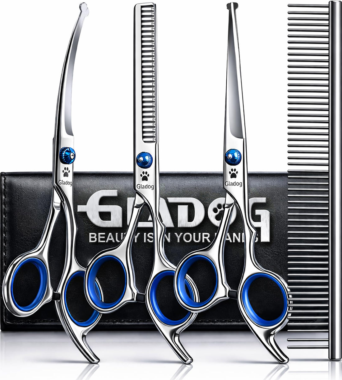 GLADOG Professional 5 in 1 Dog Grooming Scissors Set with Safety