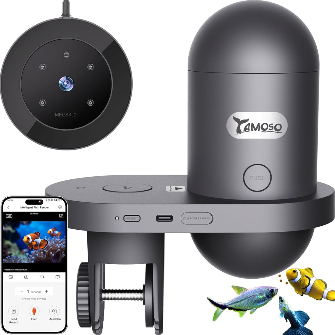WiFi Automatic Fish Feeder for Aquarium, Tank Feeder with Camera