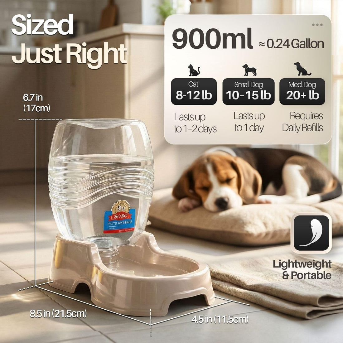 Flexzion Gravity Pet Water Dispenser for Cats & Small Dogs, 1/4 Gal