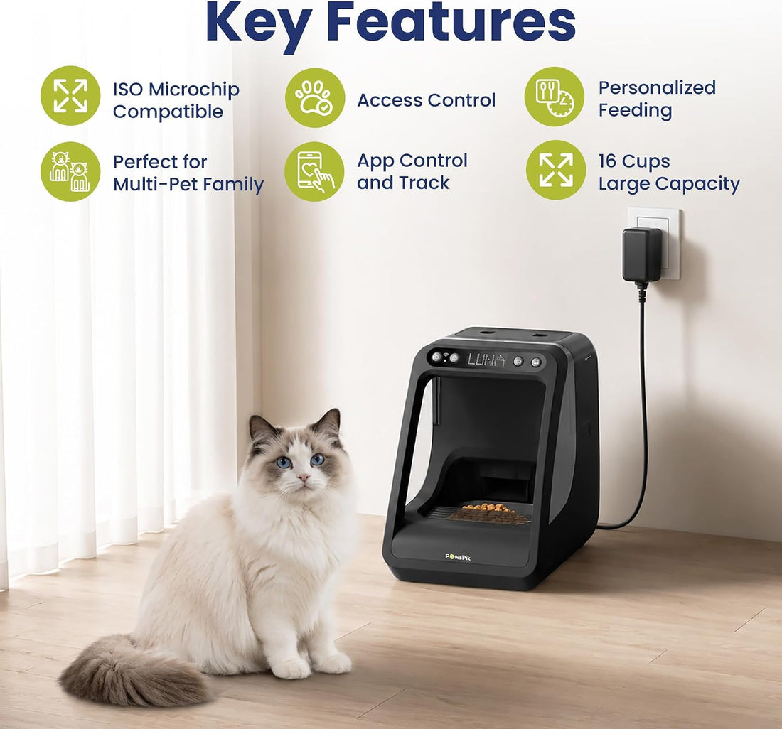 PawsPik Automatic Microchip RFID Cat Feeder, 16-Cup, Black