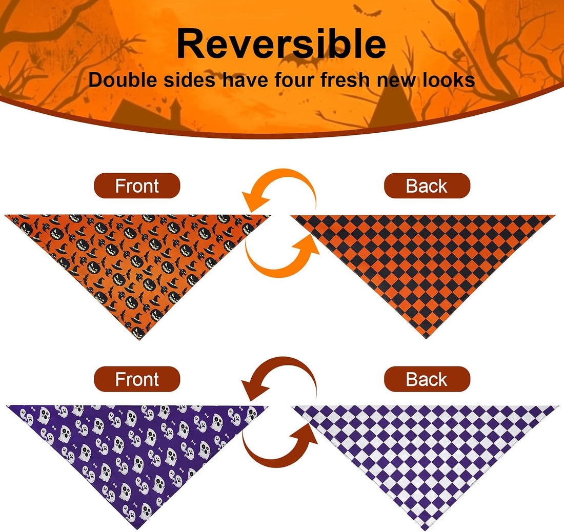 Halloween Dog Bandanas Large 2PCS, Plaid Scarfs for Boy and Girl