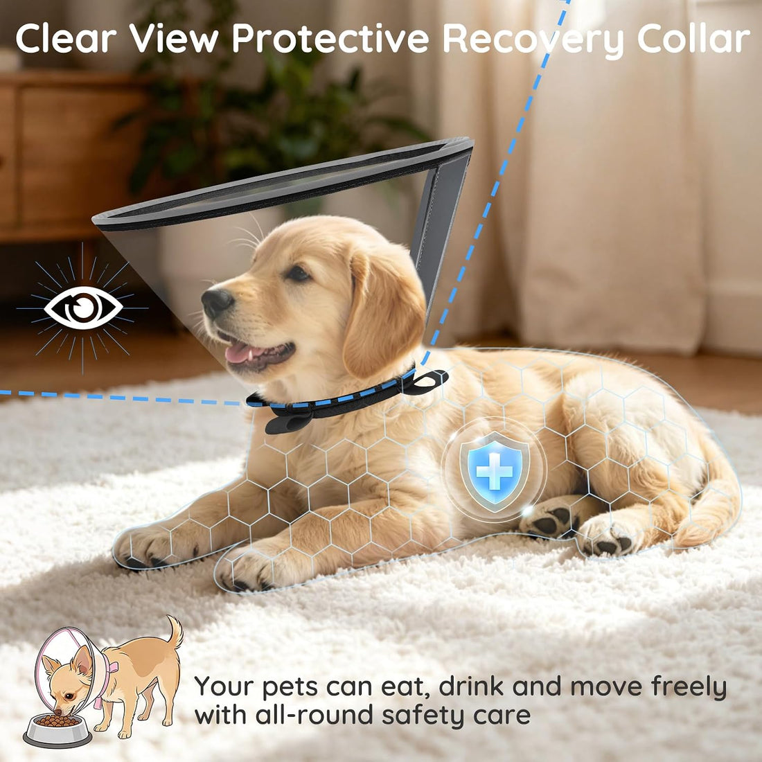Clear Dog Cone for Small Dogs Chihuahua, E-Collar After Surgery
